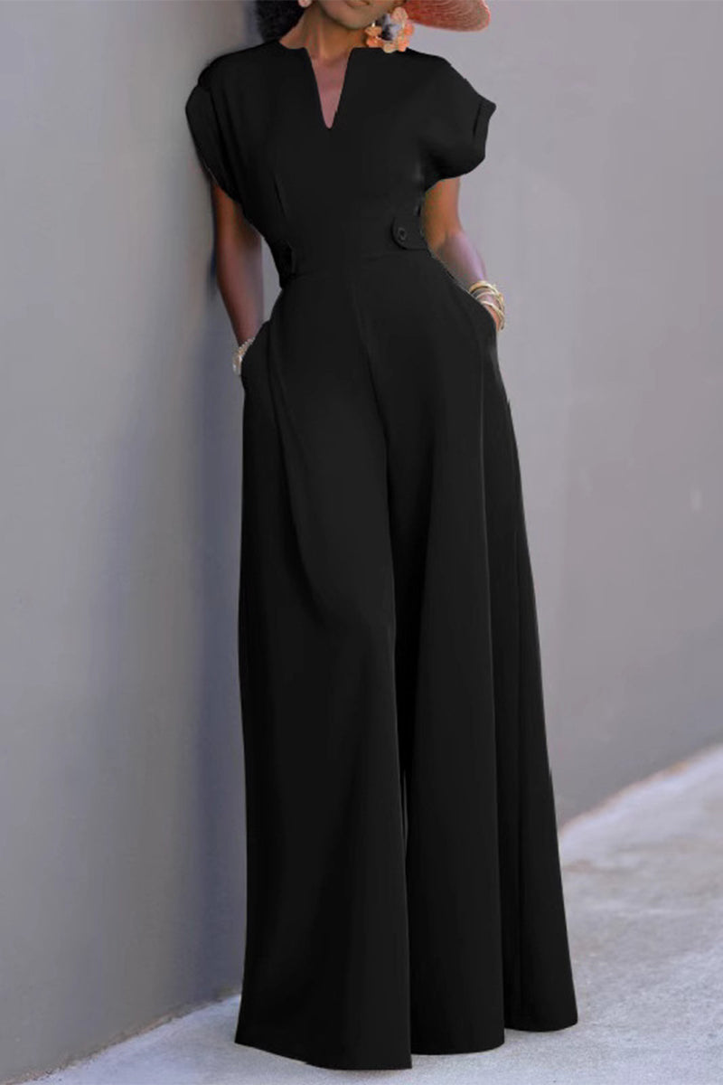 Pocket Patchwork O Neck Loose Jumpsuits(3 Colors)