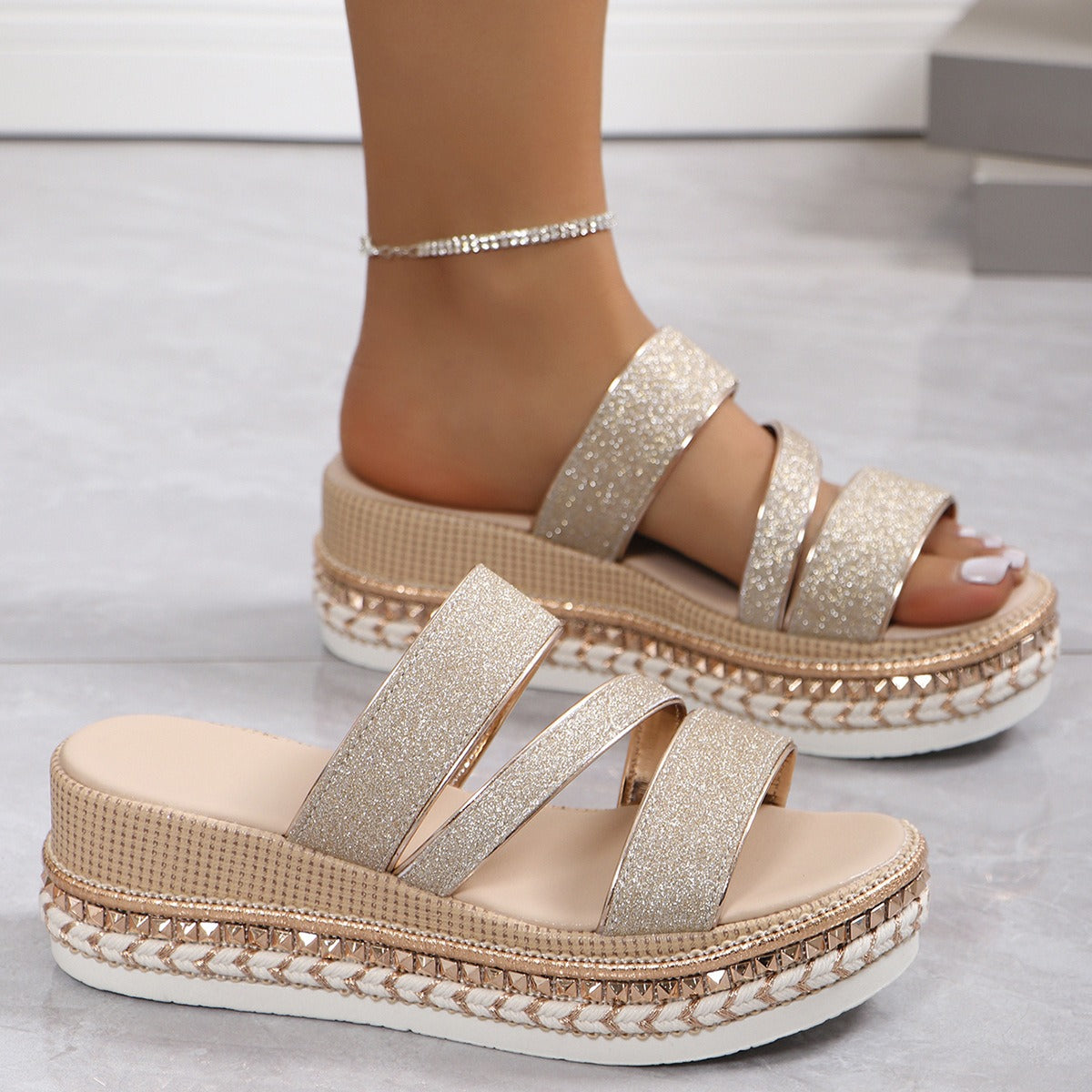Silver Zipper Hollow Sandals