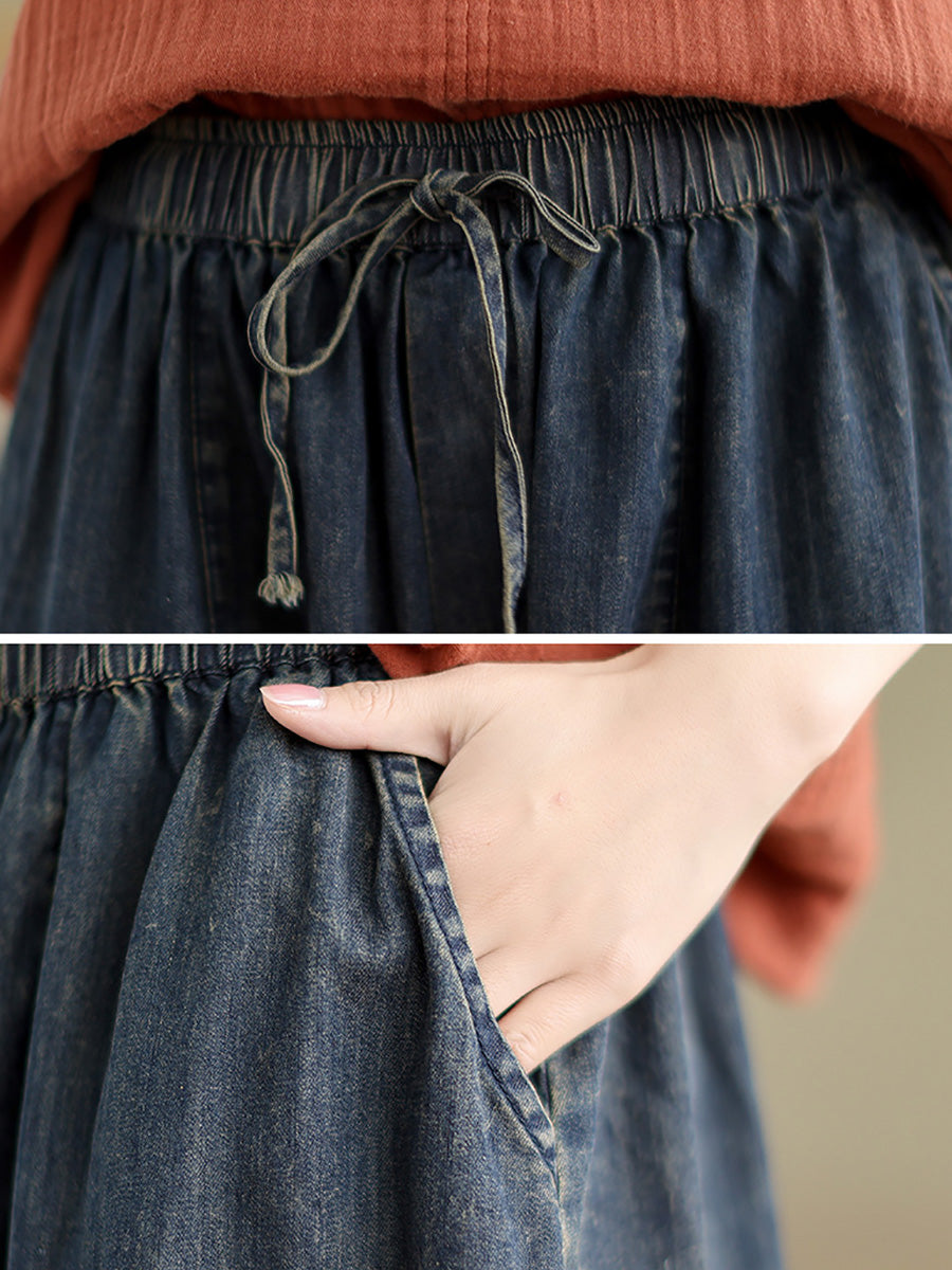 Summer Denim Spliced Wide-leg Pants Pp1002