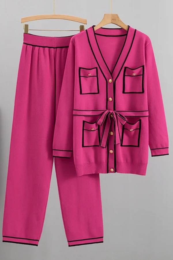 Color Contrast Two-piece Sweater Suit
