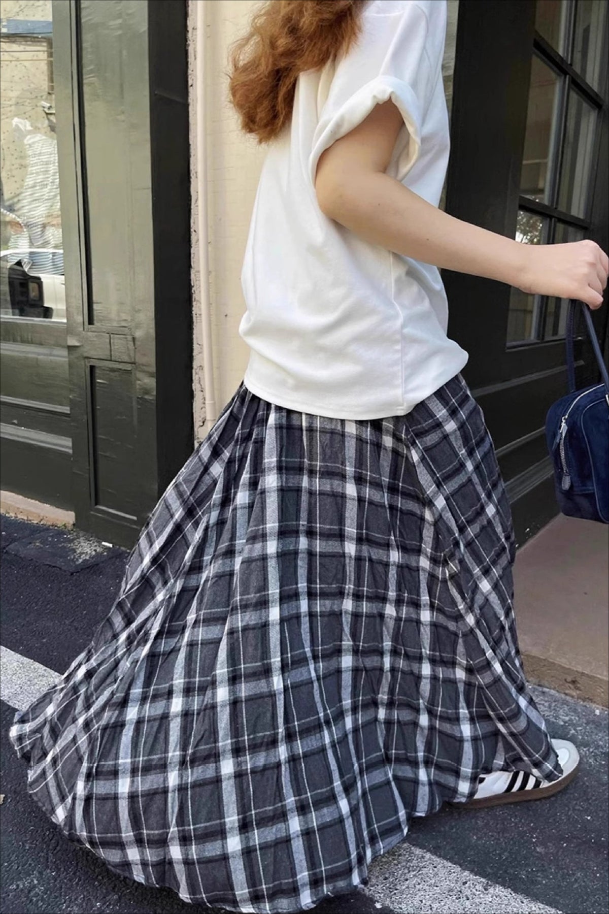 High-waist Plaid Flared Skirt