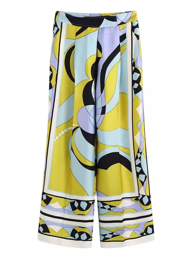 Long Sleeves Geometric Printed Blouses and Pants Sets