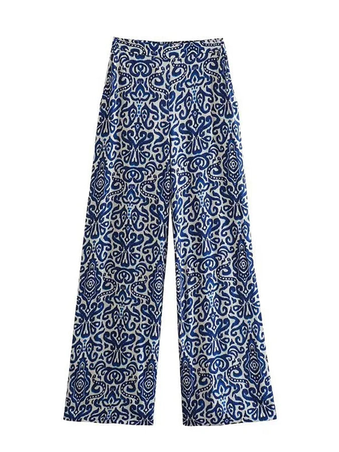 V Neck Print Shirt and Pants Set