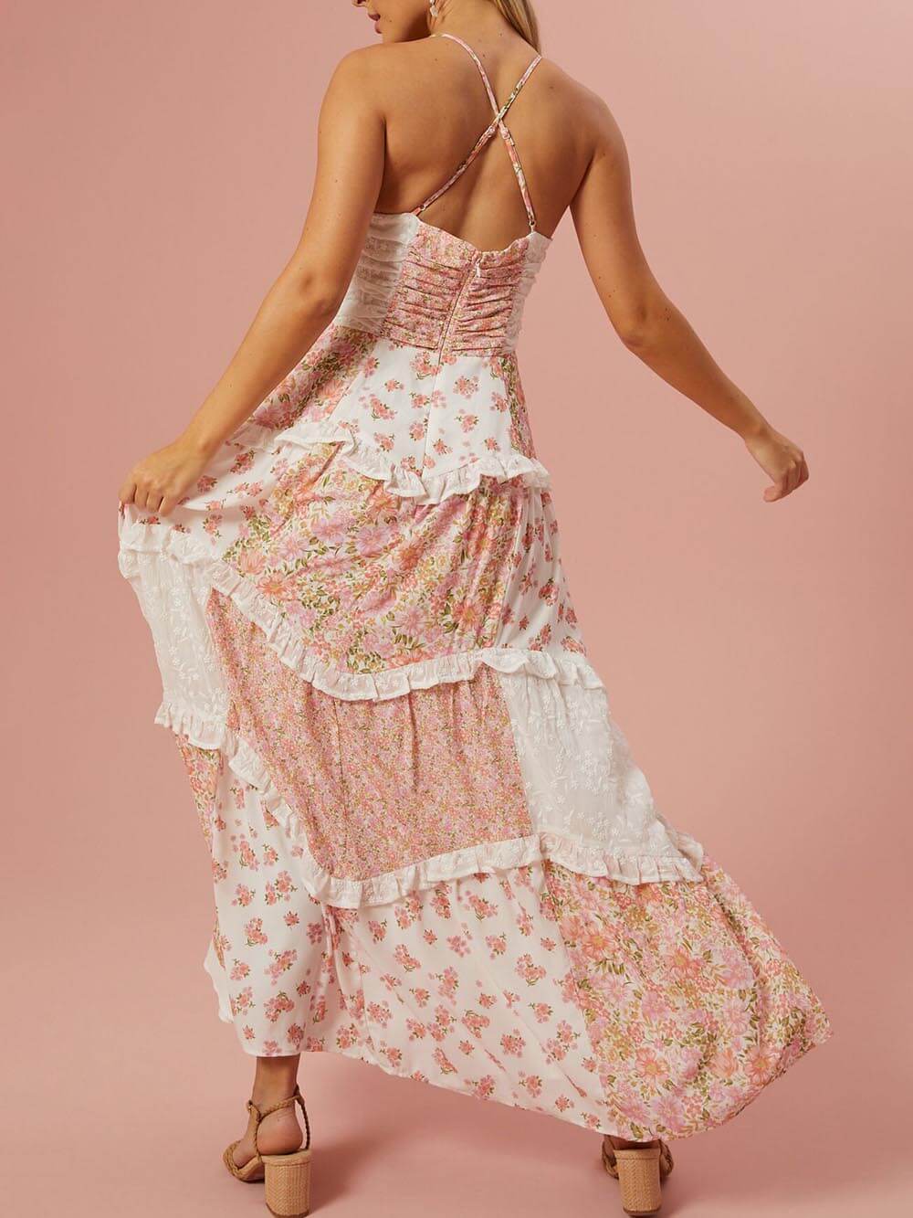 Retro Print Patchwork Maxi Dress