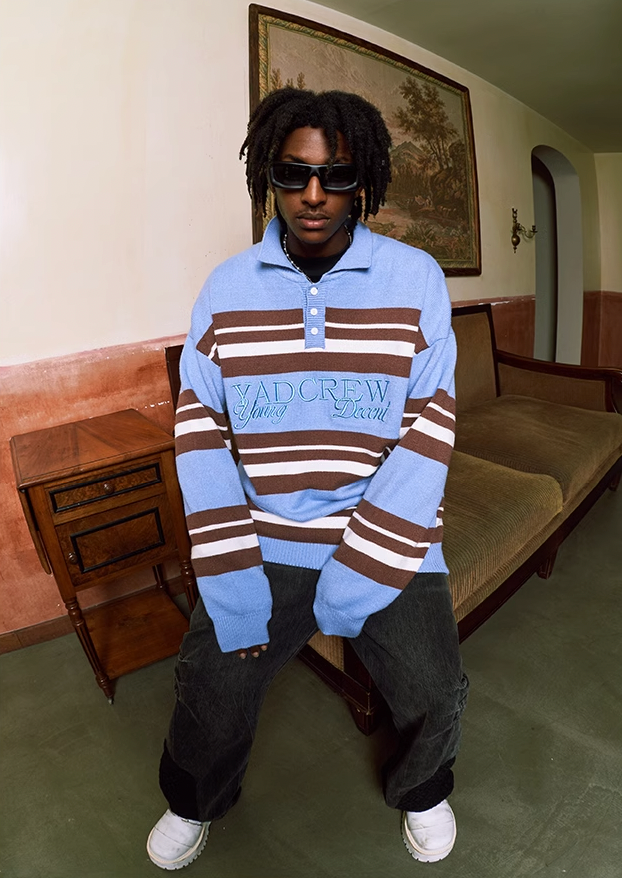 Classic Striped Polo Neck Knit Sweater