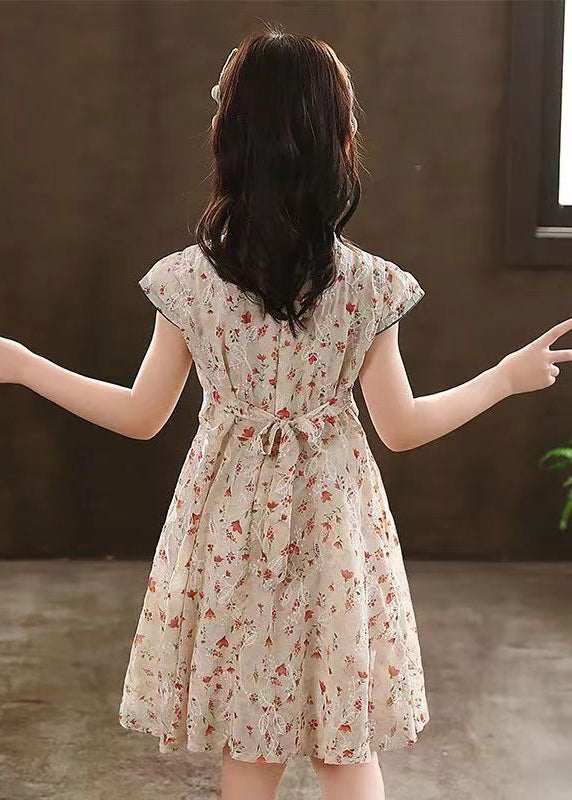 New Green Stand Collar Print Maxi Dresses Short Sleeve Mn010