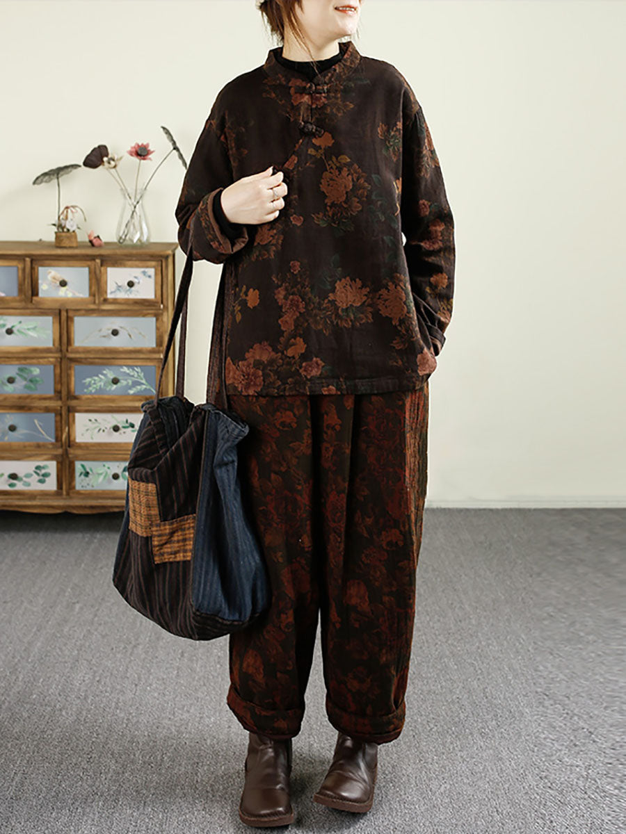 Autumn Flower Buckle Cotton Stand Collar Coat Ba1070