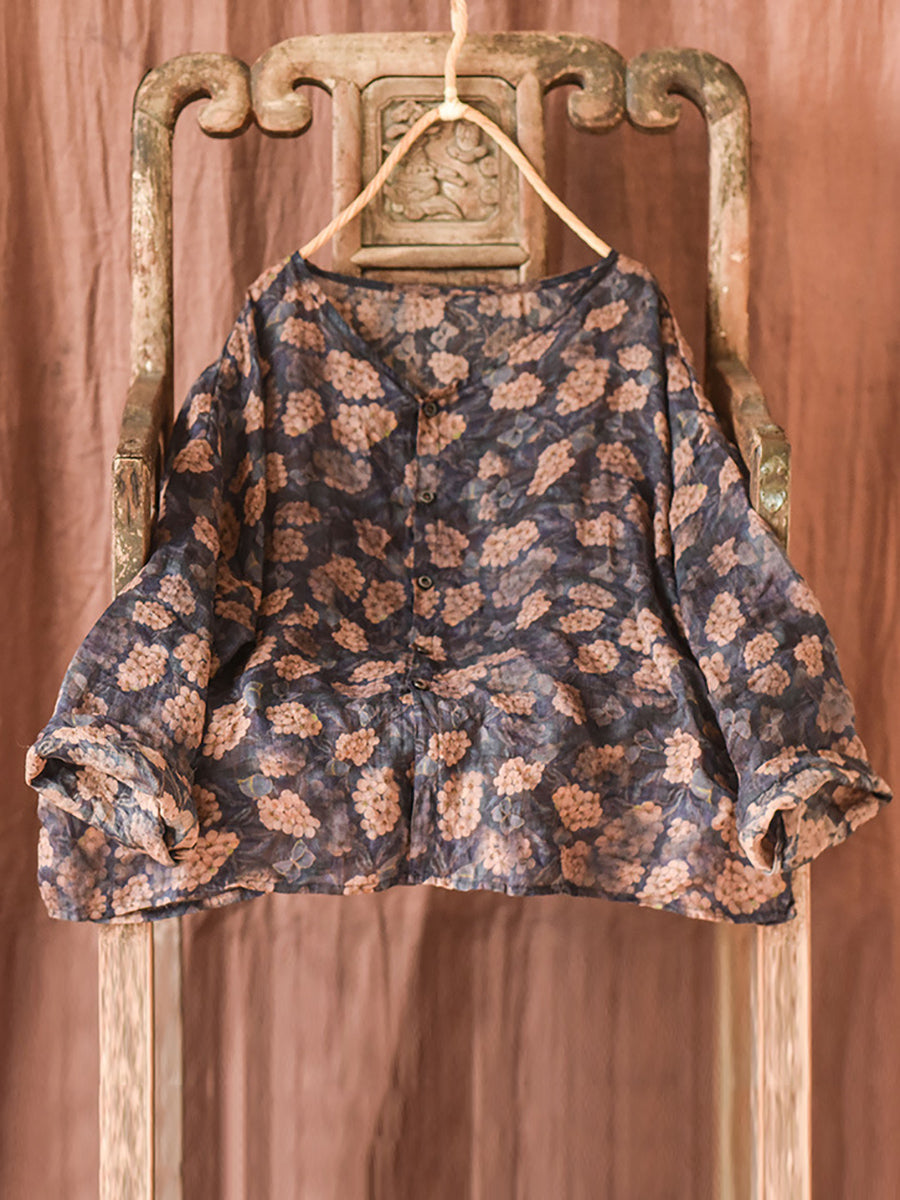Autumn Artsy Ramie Button-up Blouse Qu033
