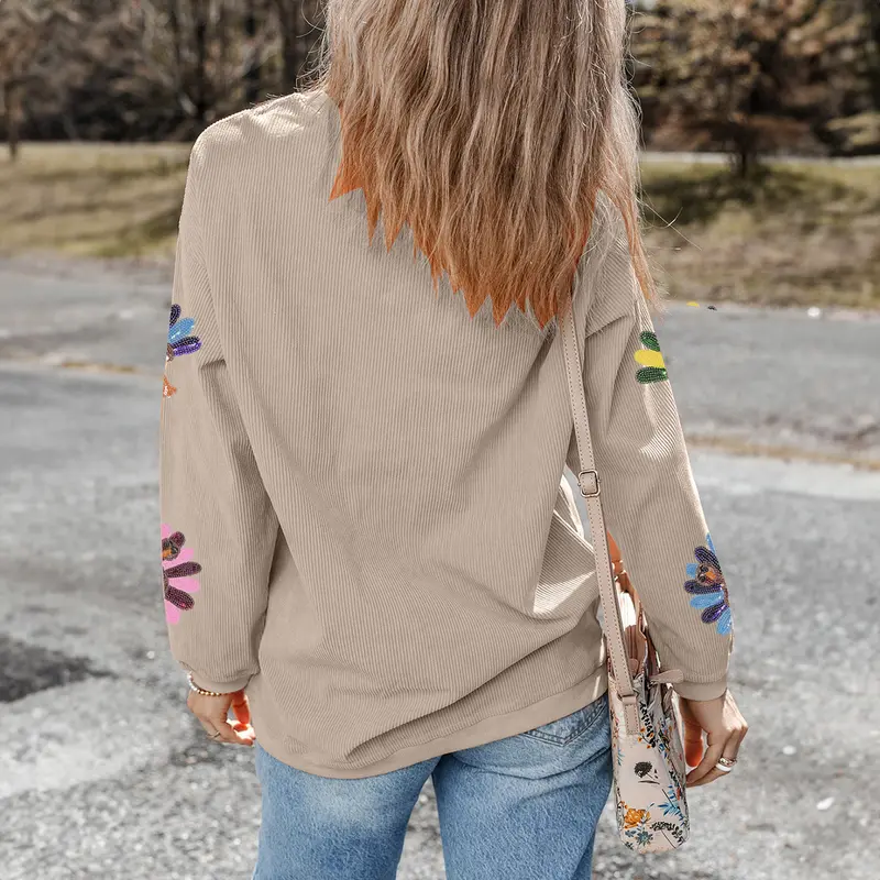 Sequined Turkey Drop Shoulder Sweatshirt
