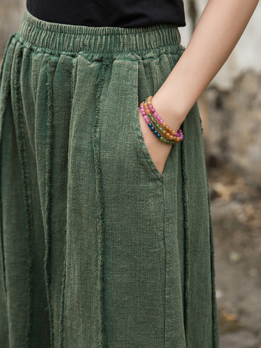 Wide-leg Ramie Summer Pants Raw-edge Worn