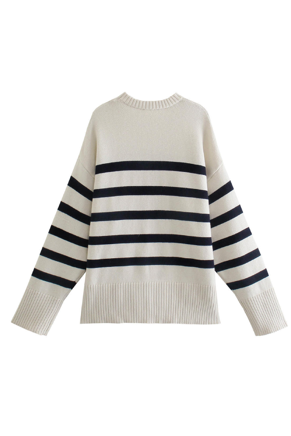Striped Long Sleeve Crew Neck Pullover Knitted Sweater