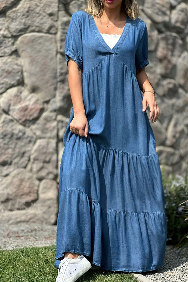 Denim Color V-neck Skirt