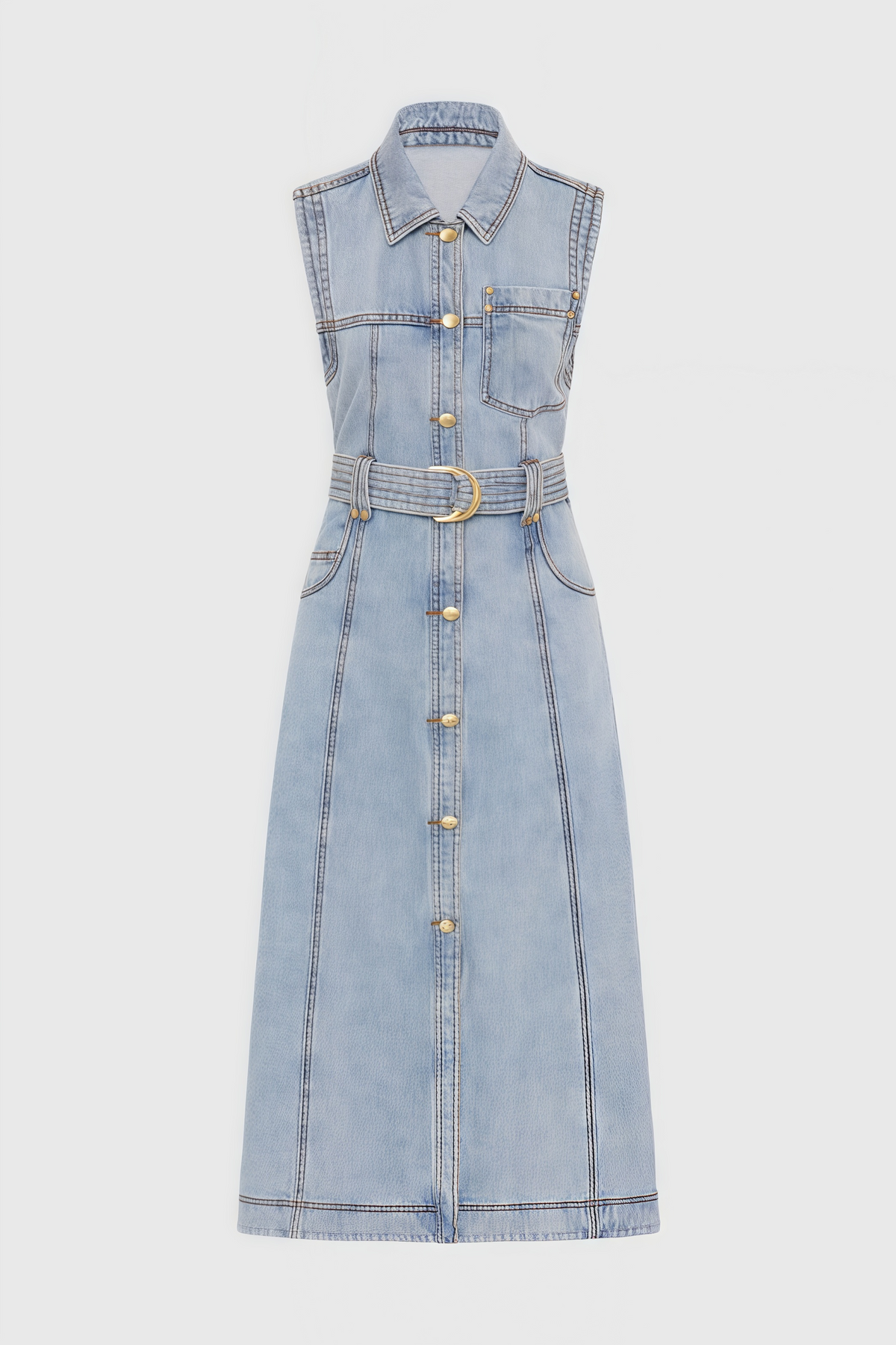Ivetha Denim Tie-waist Midi Dress