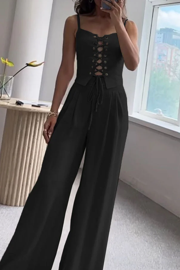 Commuter All-match String Top \u0026 Pants Two-piece Set