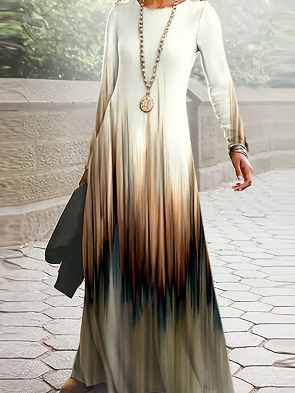 A-line High Waisted Printed Round-neck Maxi Dresses