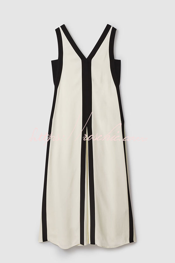 Piano Keys Reversible Style Colorblock A-line Maxi Dress