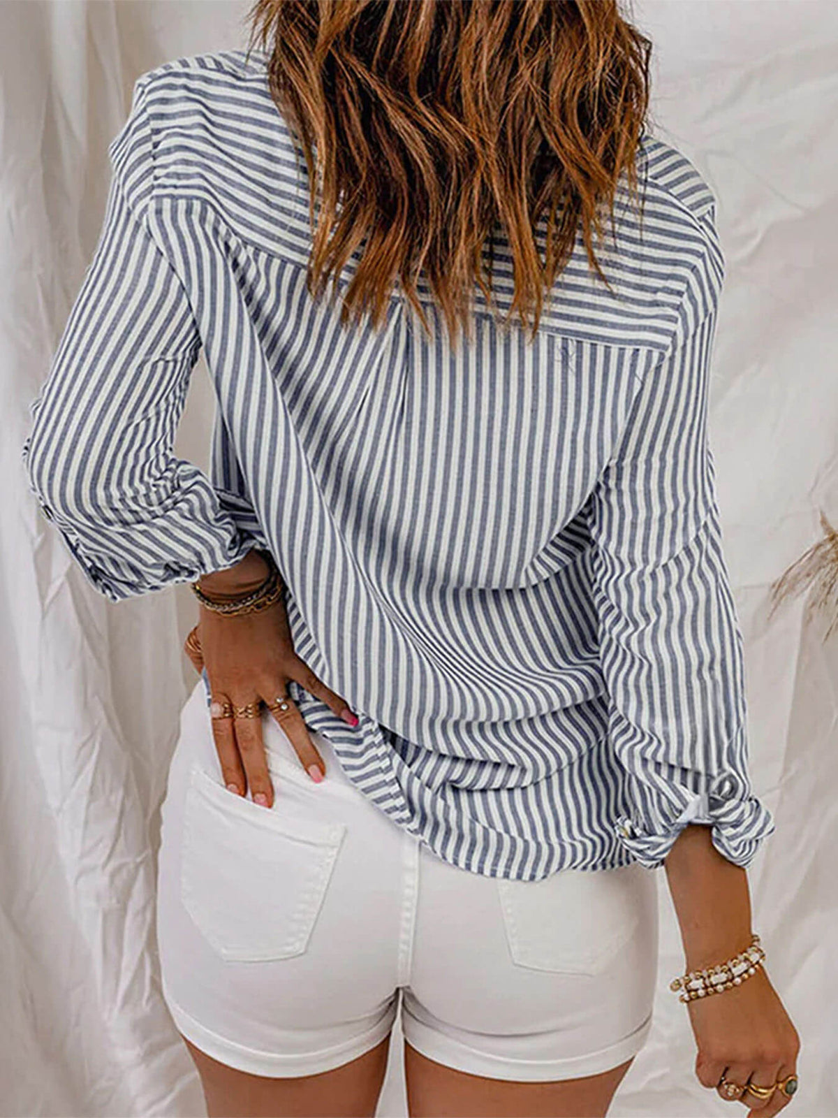 Striped Loose Pocket Blouse
