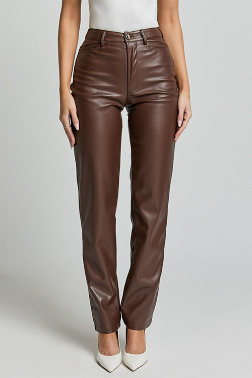 High Rise Pocketed Faux Leather Pants