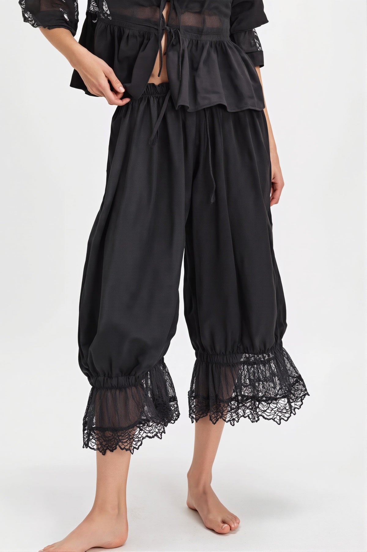 Hollow Out Lace Tie Pants