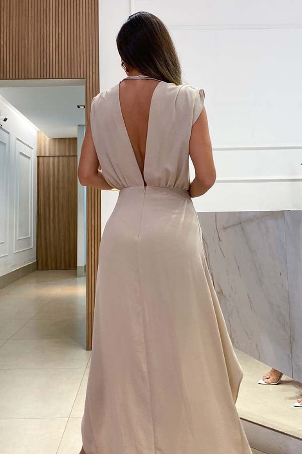 Allure Tie-front Plunge V-neck High Low Maxi Dress