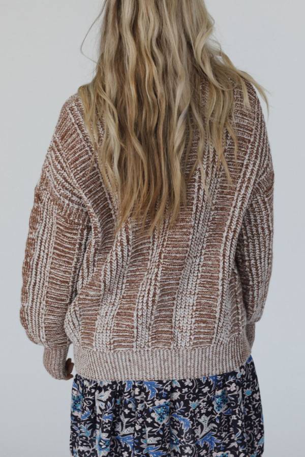 V-neck Long-sleeved Striped Button-down Knitted Cardigan