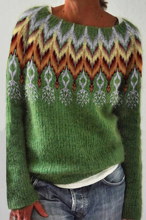 Round Neck Feather Pattern Slouchy Fall Sweater(in 2 Colors)