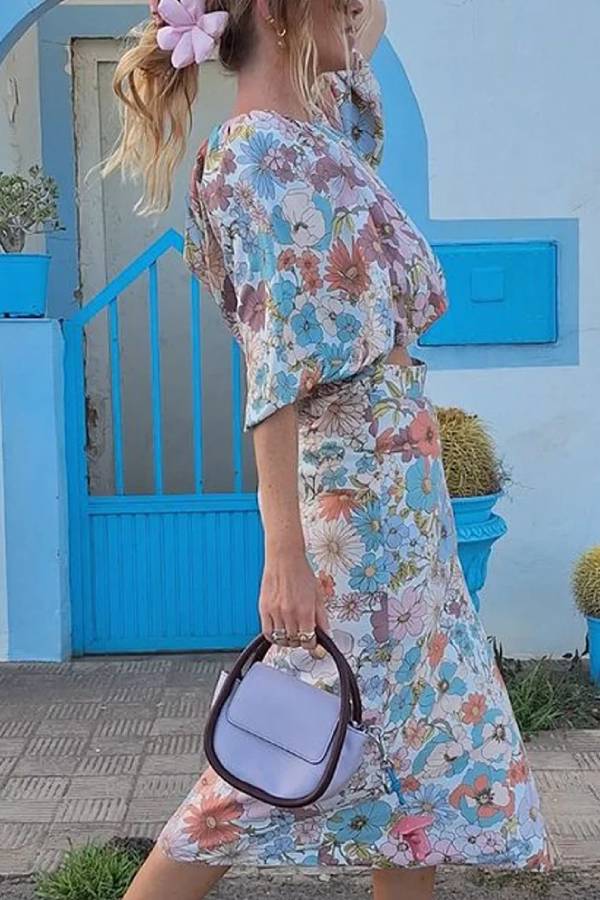 Holiday Print Top & Skirt Two-piece Set