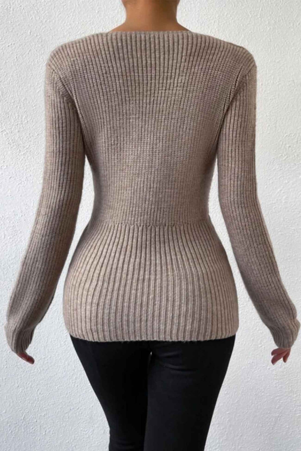 V Neck Twisted-front Knitted Sweater