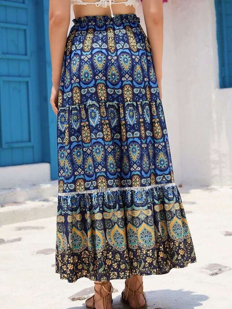 Shirred High Waist Skirt in Blue