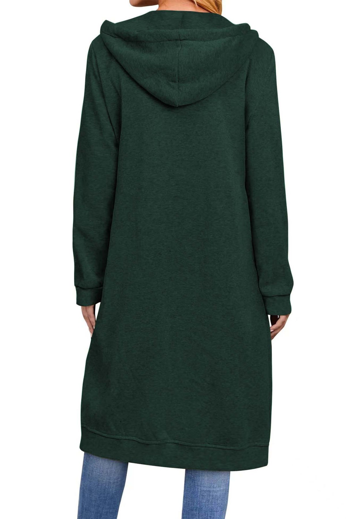 Zip Up Drawstring Hooded Long Cardigan