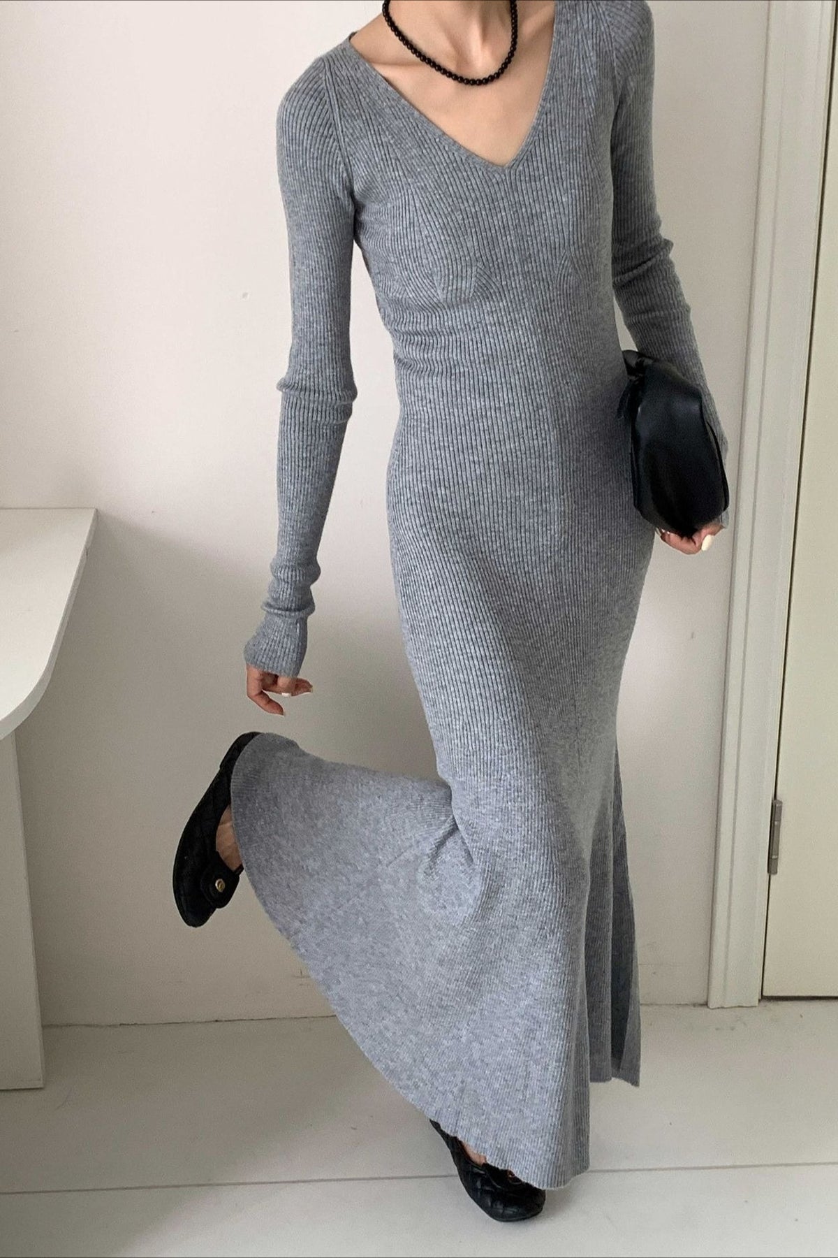 V-neck Wool Sweater Dress