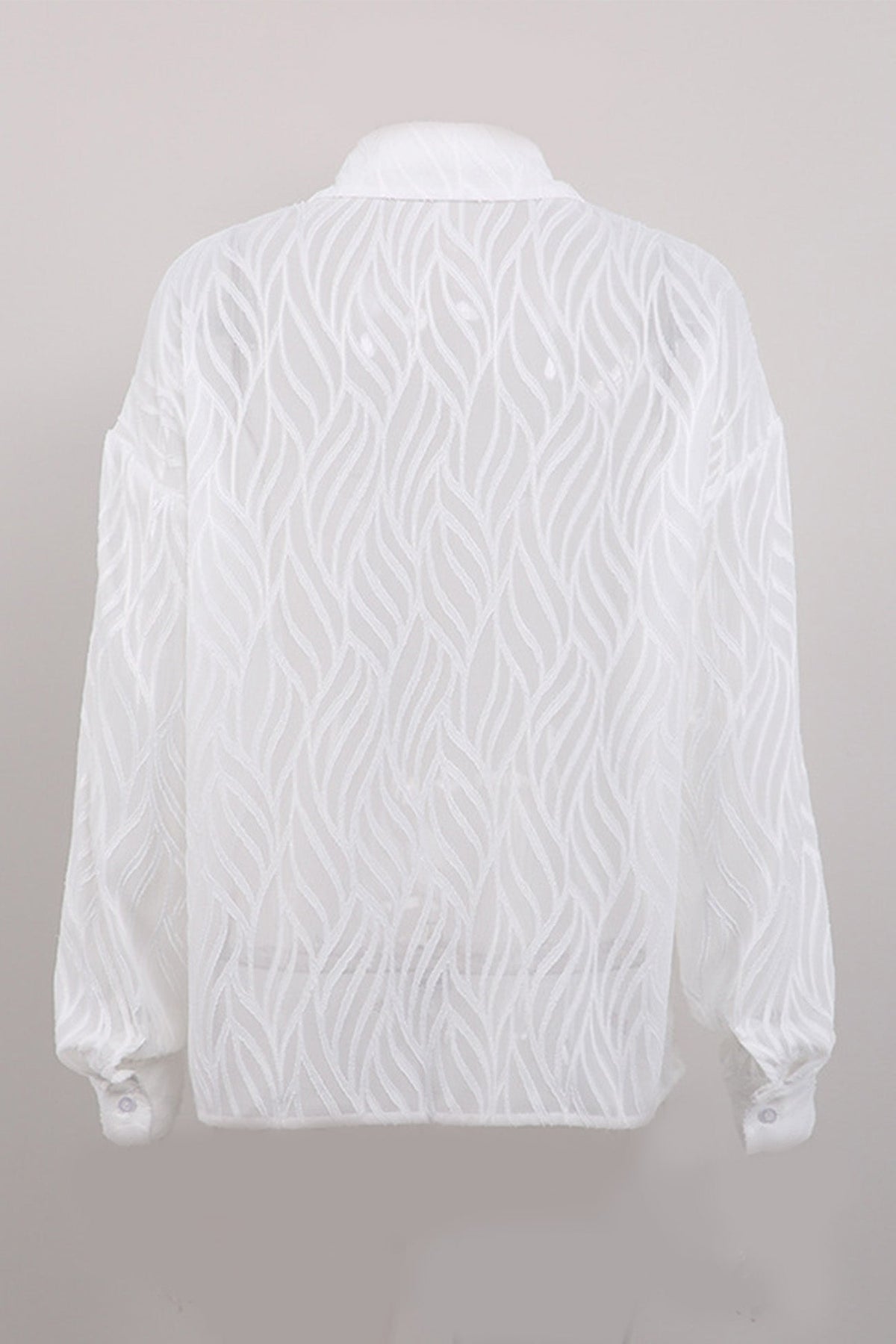 Sheer Textured Button-up Long Sleeve Blouse