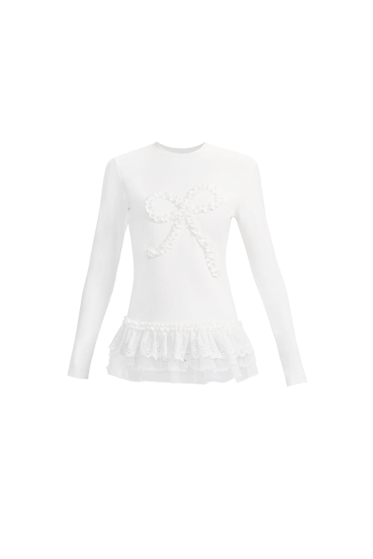 Ruffle Bow Lace Trim Sweater