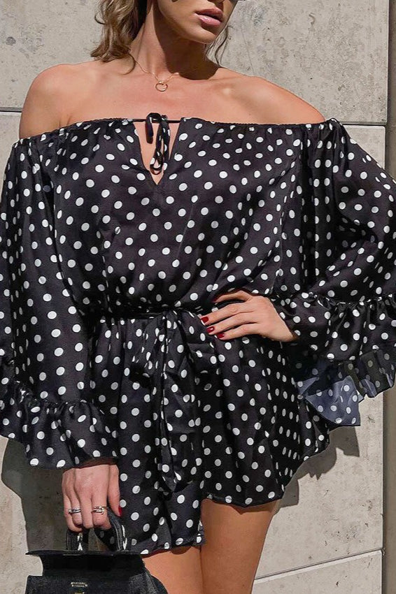 Polka Dot Off-shoulder Ruffle Mini Dress