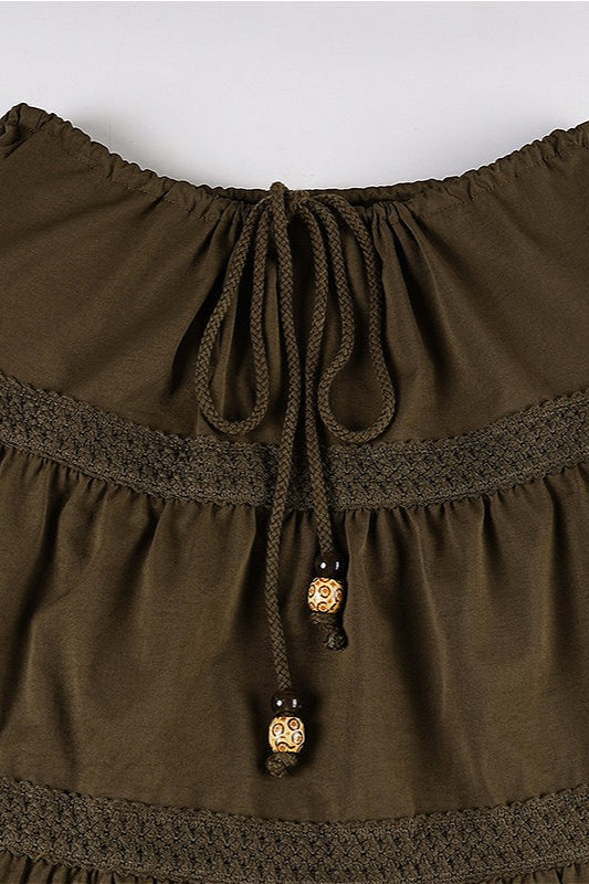 Brown Pleated A-line Skirt