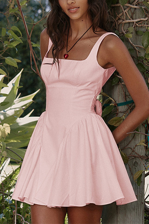 Square Neck Bow Knot Backless Mini Dress