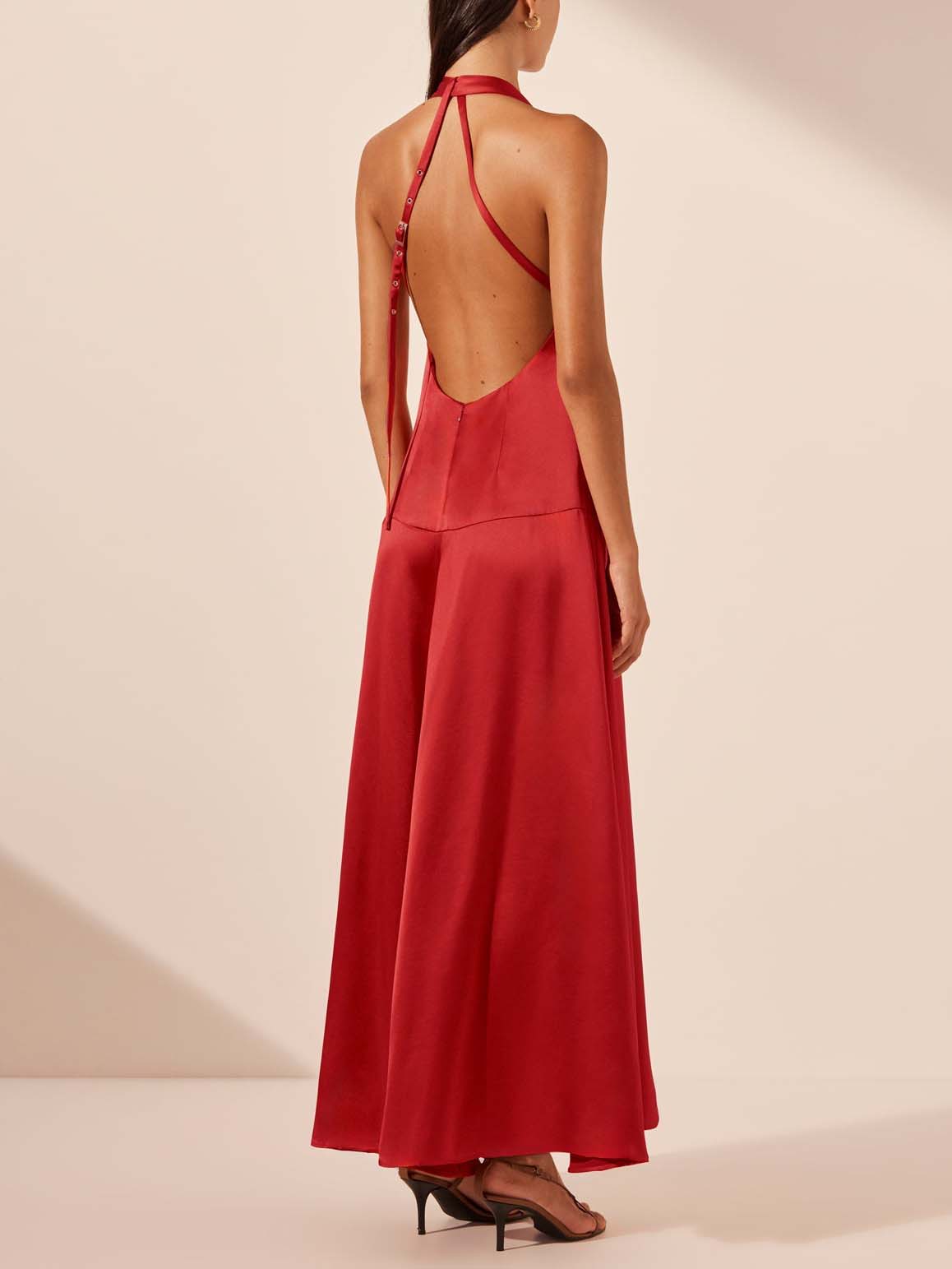 Deep V Neck Halter Maxi Dress