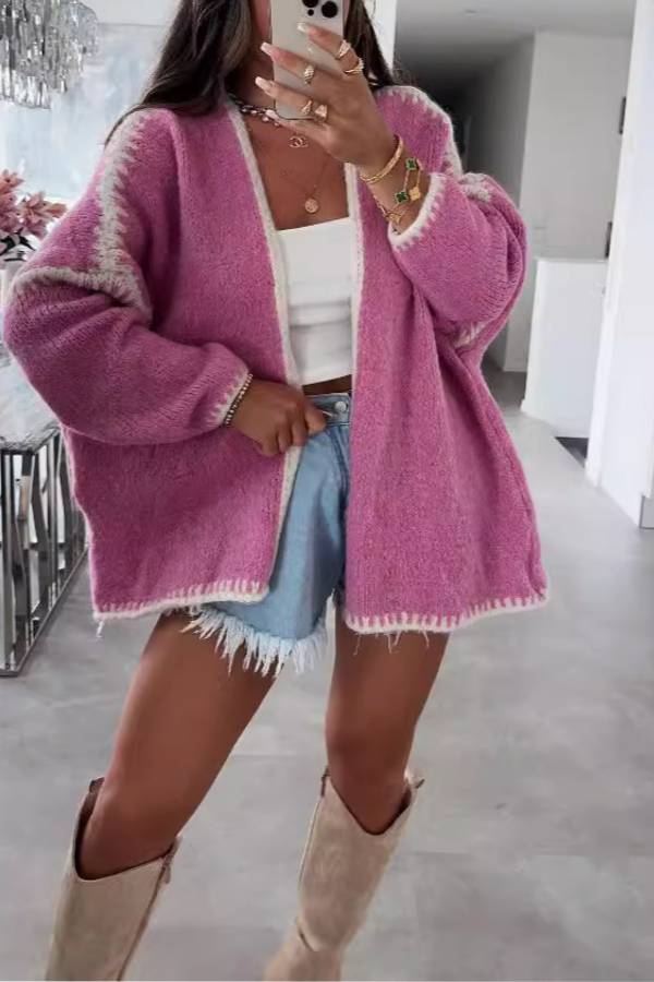 Fashionable Long-sleeved Loose Knitted Cardigan
