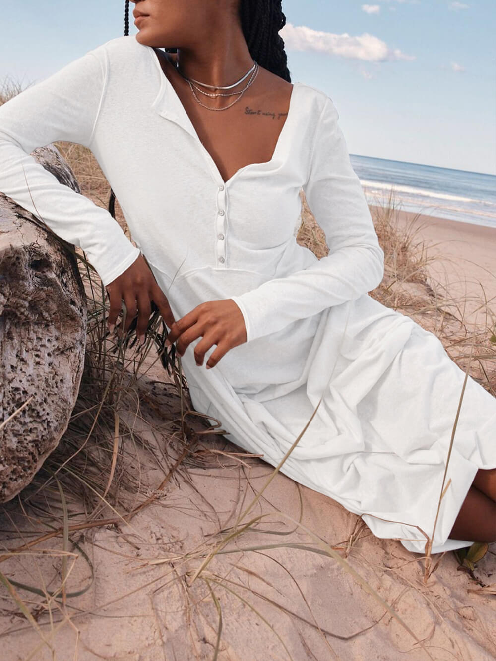 Color Button Maxi Dress