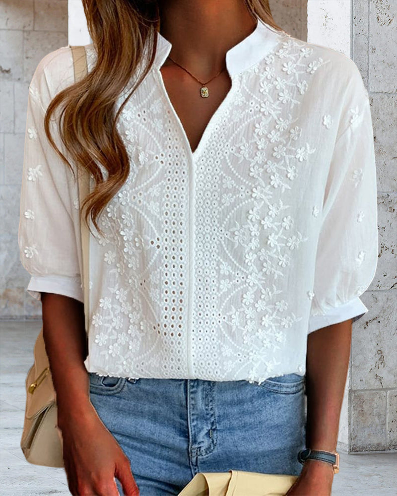 Xavier | ’s Summer V Neck Puff Sleeve Blouse