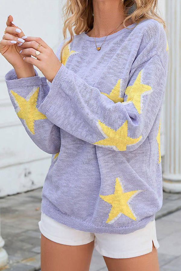 Five-pointed Star Knitted Long Sleeve Sweater
