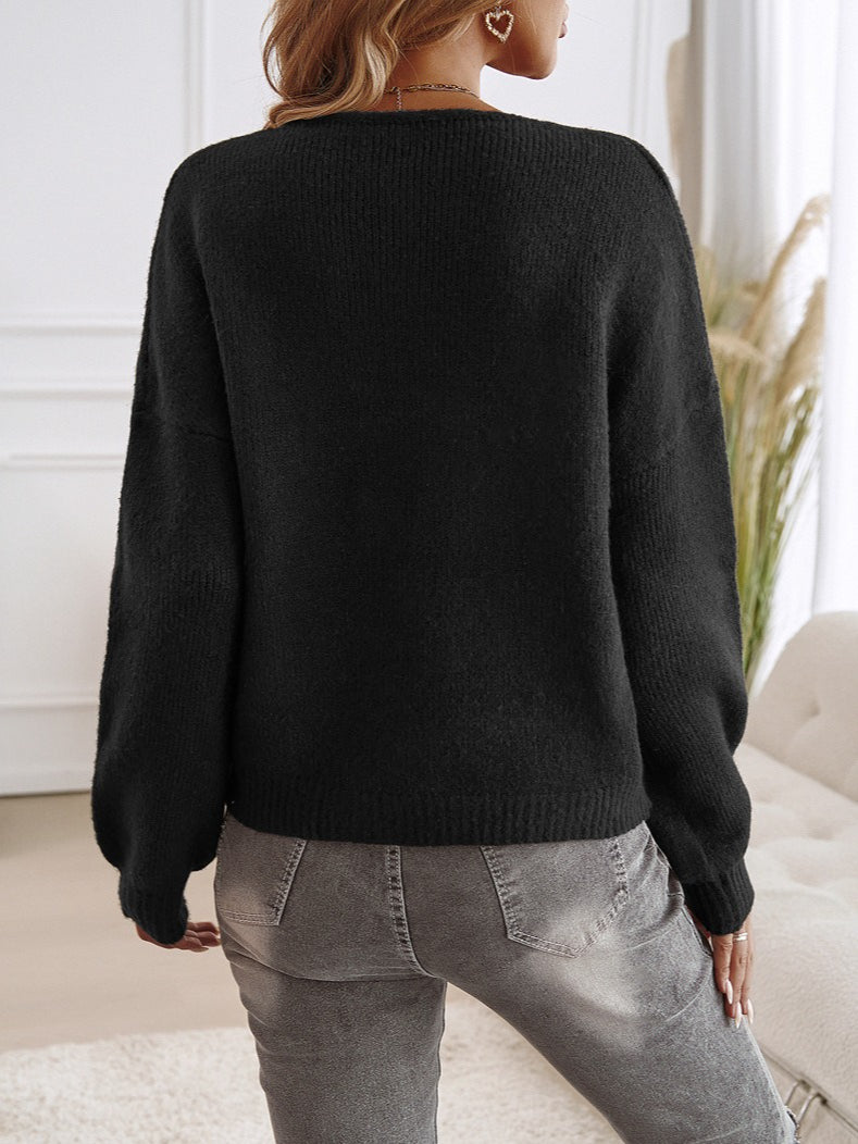 Loose Fit Button-down Tie-front Color Sweater