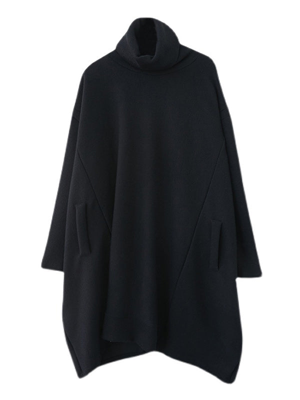 Loose Black Heaps Collar Pockets A-line Long Sleeve Sweater An1065