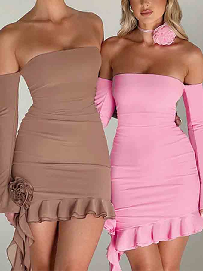 Off Shoulder Ruffle Slim Mini Dress