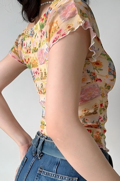 Mesh Slim V Neck Tube Blouse