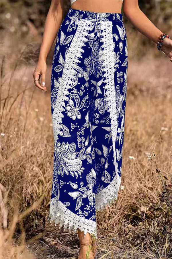 Loose Print Lace Pants