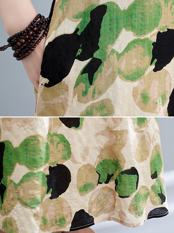 Loose Sleeveless Printed Split-joint Round-neck Maxi Dresses