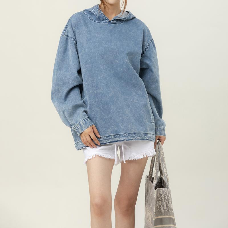 Denim Hooded Sweatshirt With