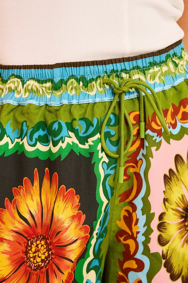 Loose Shorts Fashionable Versatile Printed Daisy Flower Linen Two-piece Suit
