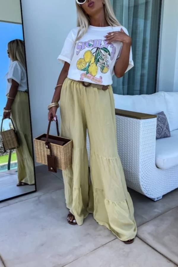 Elastic Pants High Waisted Flared Pants